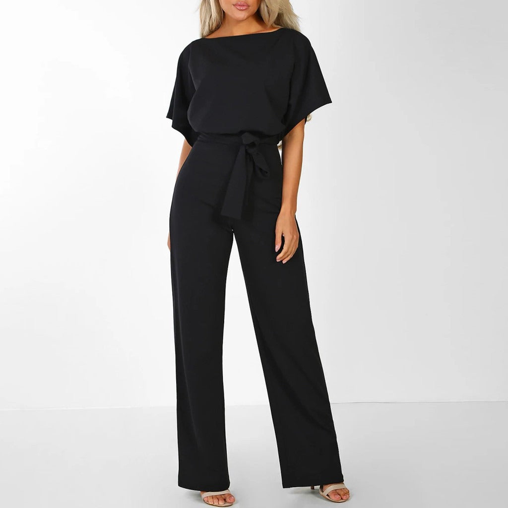 Dames Elegante Jumpsuit – Wijde Pijpen & Ceintuur Taille
