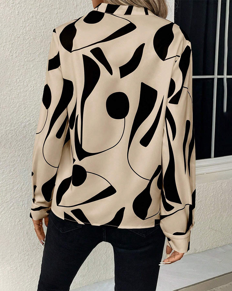 Elegante Blouse met Opstaande Kraag en Print