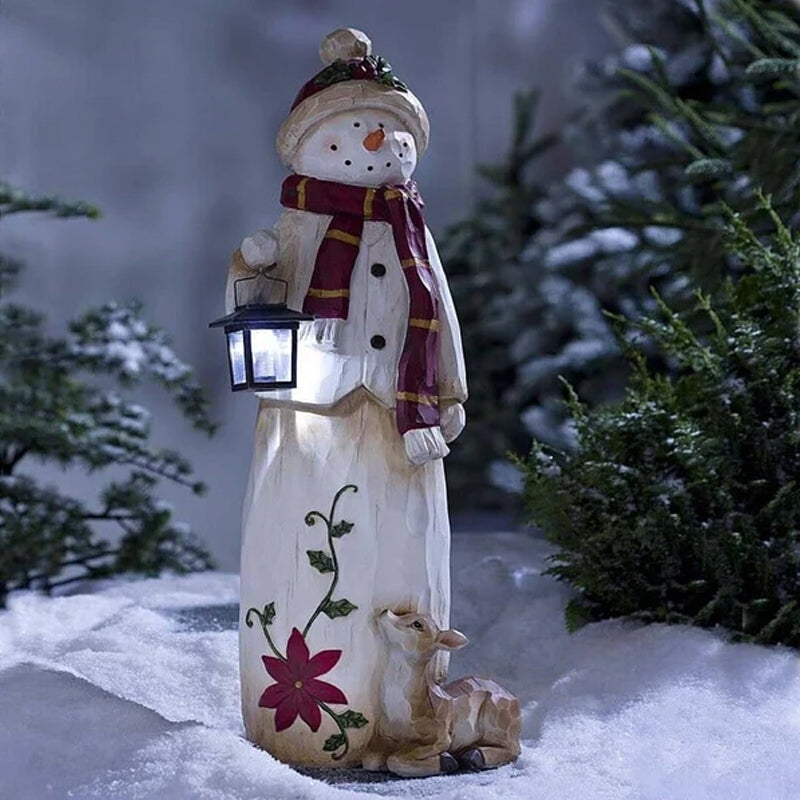 Verlichte Kerst Sneeuwpop Beeld – Decoratief Winterfiguur met Lantaarn