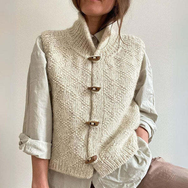 Gebreid Vest met Opstaande Kraag voor Dames