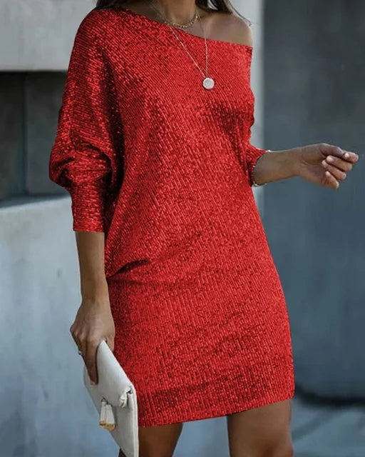 Mini Jurk Pailletten Asymmetrisch Een Schouder Dames Avond