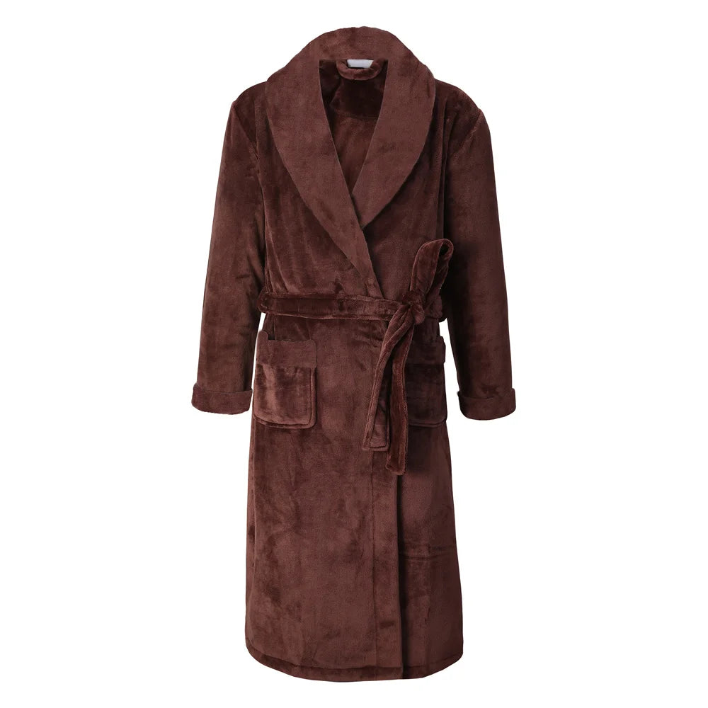 Heren Flanellen Bademantel V-Ausschnitt Langarm Casual Homewear-mezamstore.nl