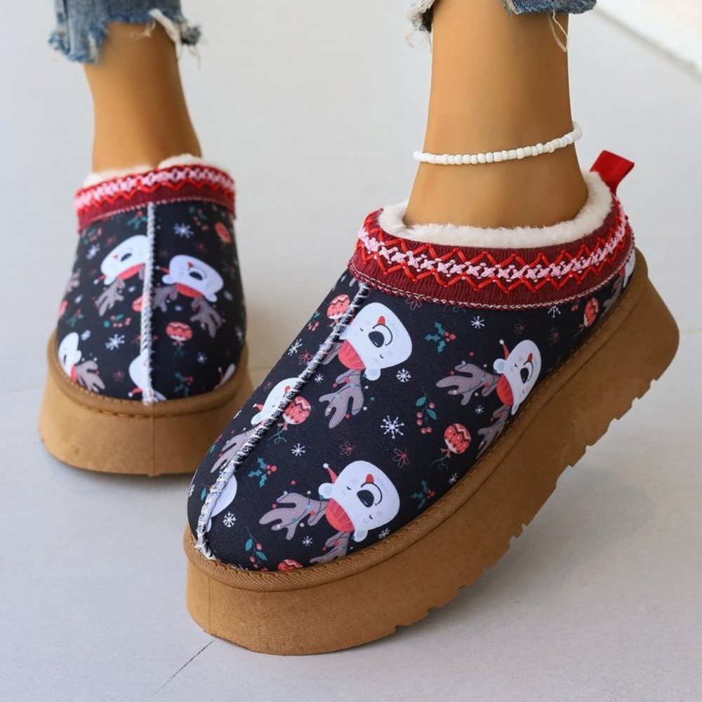 Dames Kerstsloffen – Warme Winterpantoffels met Feestelijke Print