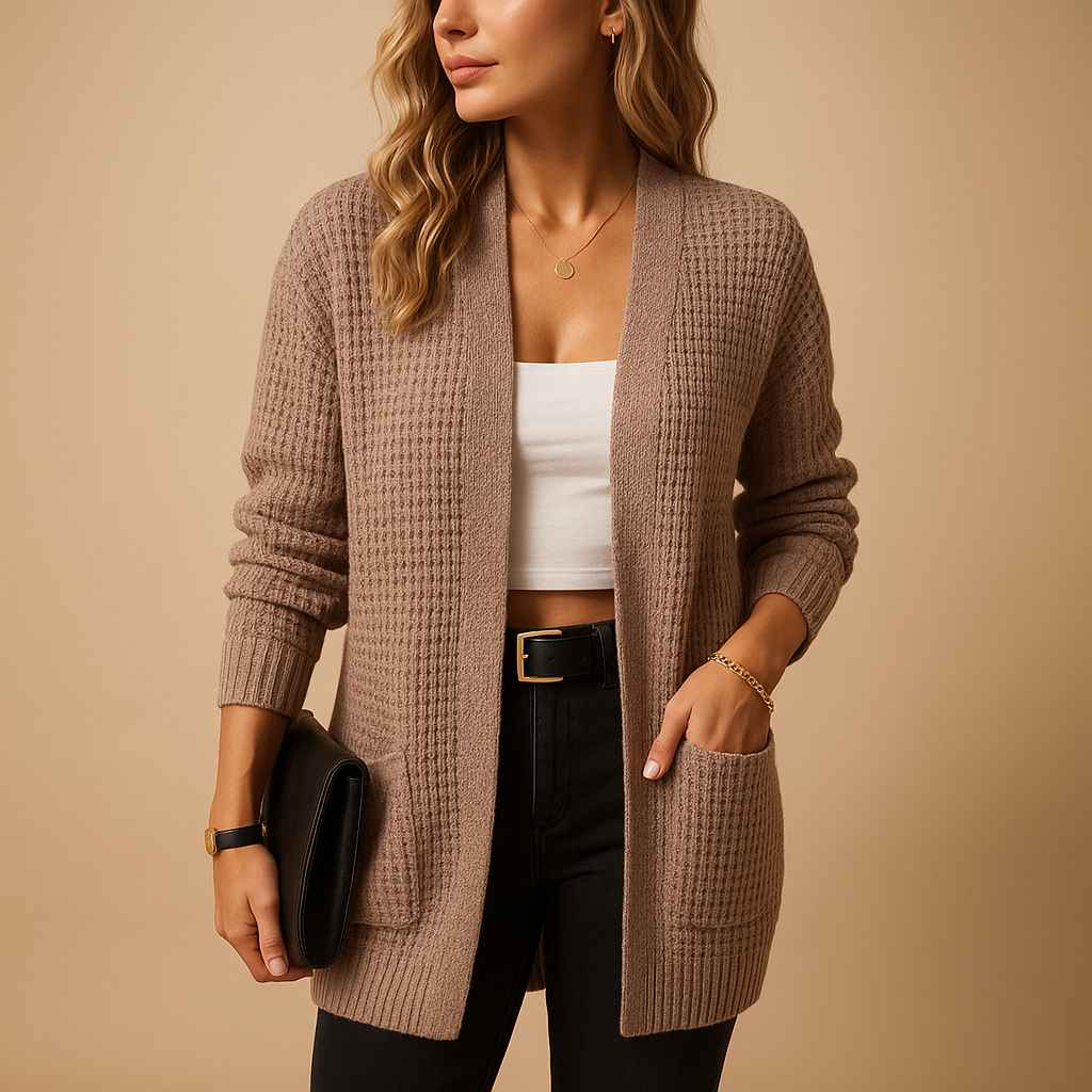 Lang dames vest met V-hals en zakken voor dagelijks comfort