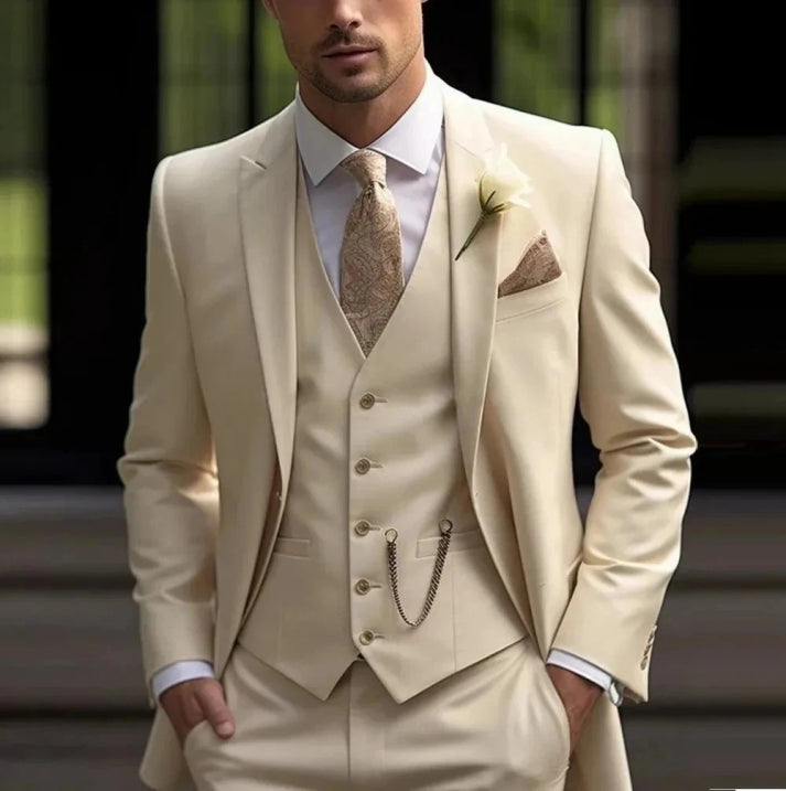 Herenpak 3 Delig Slim Fit met Gilet Klassiek Bruiloft Heren