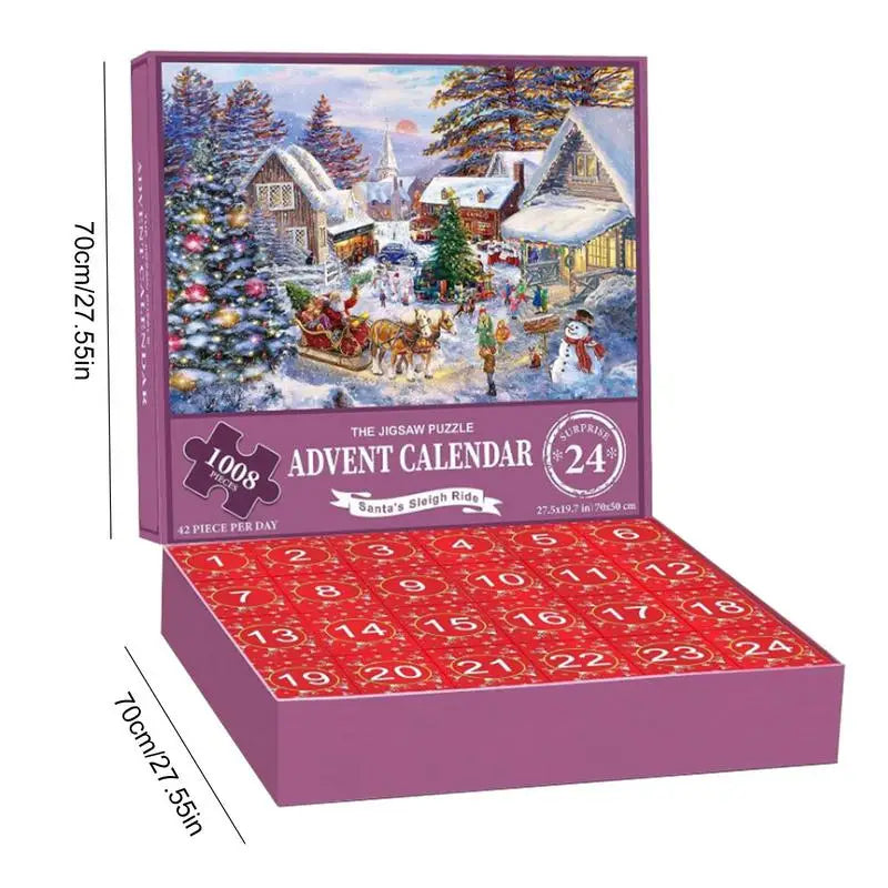 Puzzel Adventskalender met 24 Vakjes – 1008-Delige Kersteditie