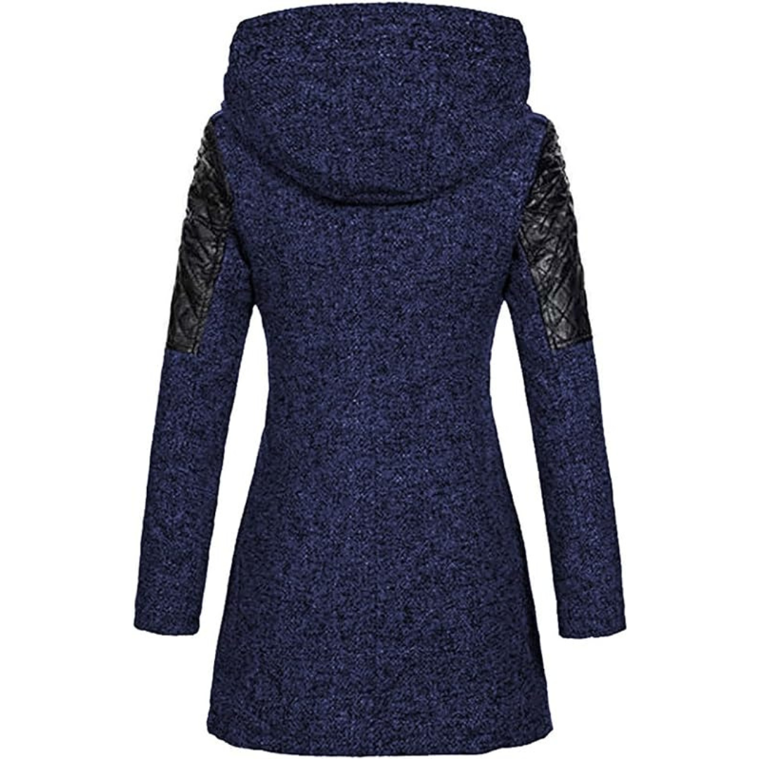 Lange damesjas – Elegante jas met capuchon en leren details