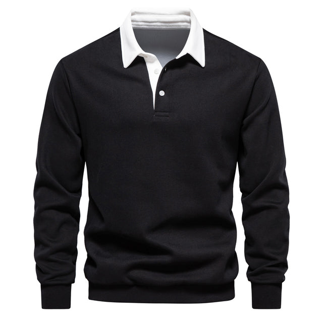 Elegant Heren Langarm Polo Shirt met Klassieke Kraag