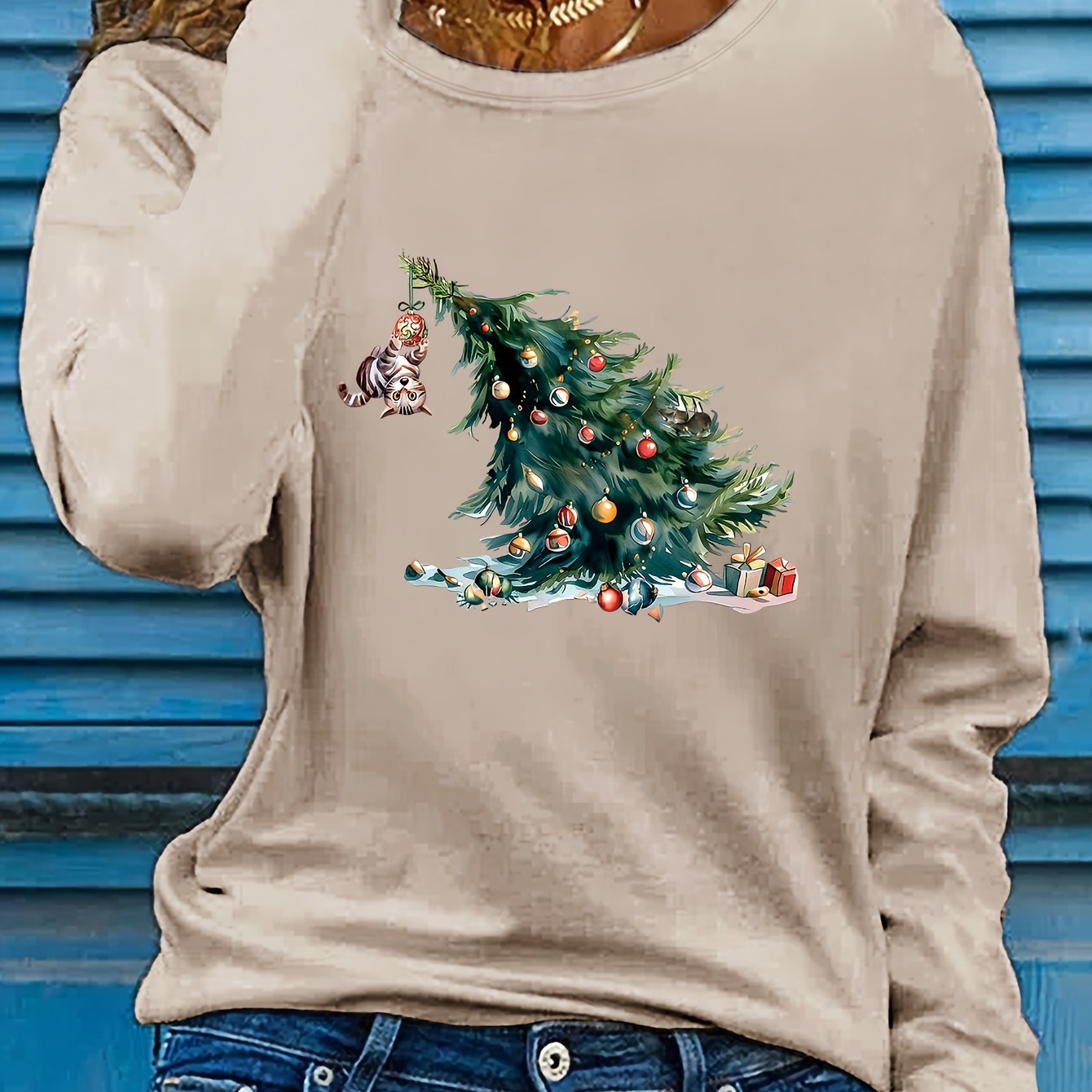 Dames Kersttrui met Hond en Boom – Winter Sweater
