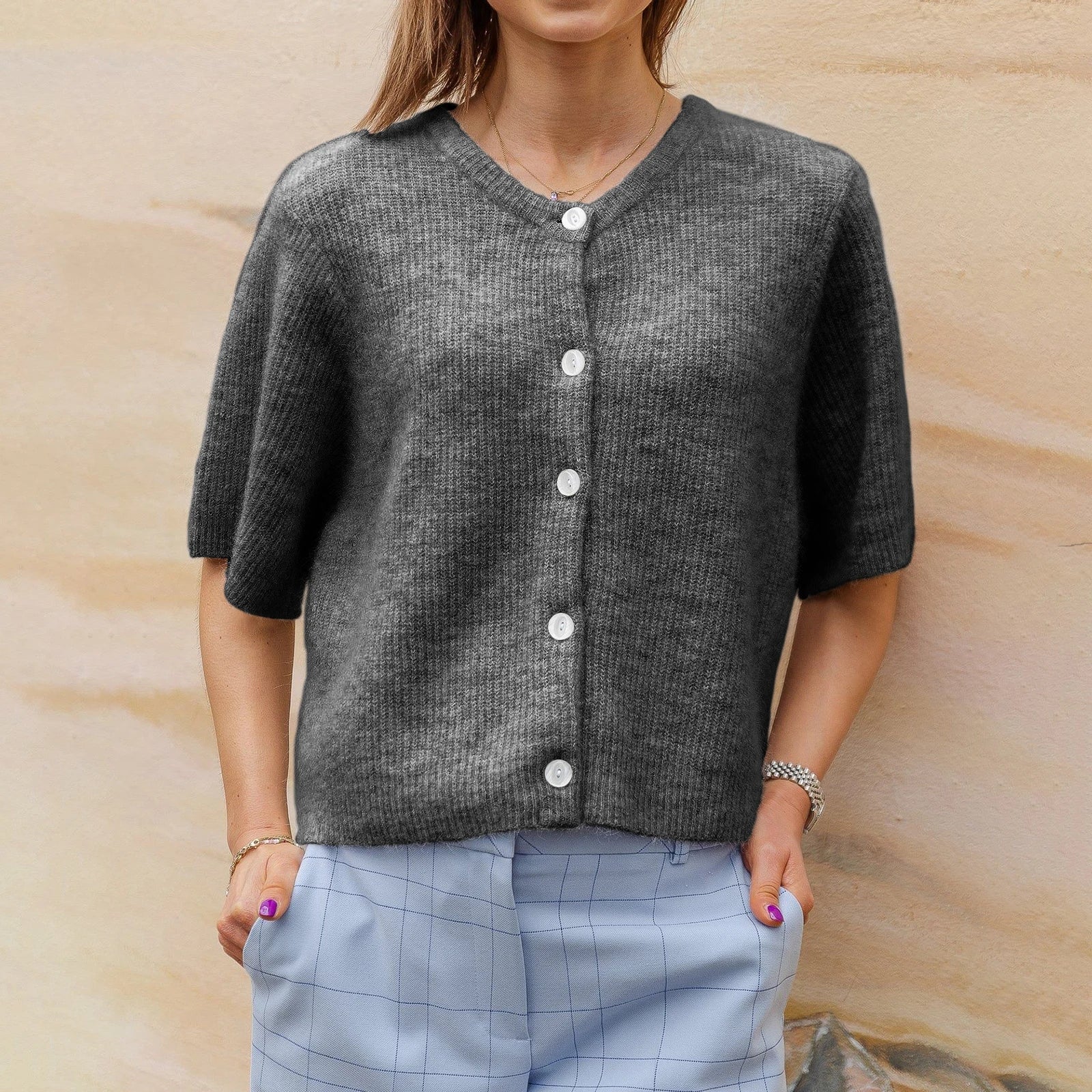 Streetwear Vest Monochroom Korte Mouwen Ronde Hals