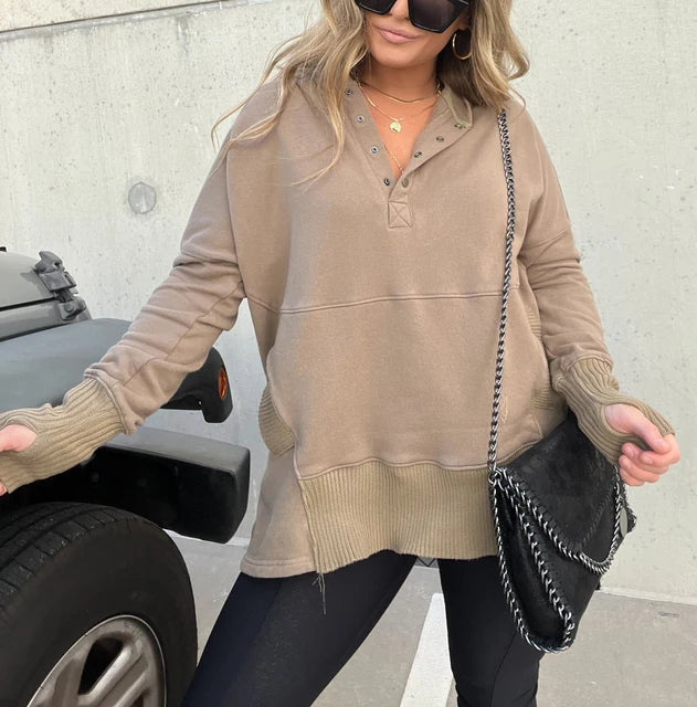 Moderne losse winterjacke met praktische zakken-mezamstore.nl