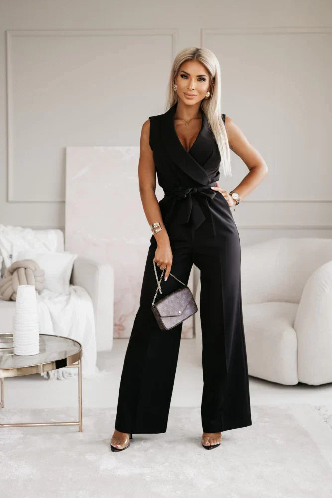 Jumpsuit Dames V-hals Met Riem Elegantie
