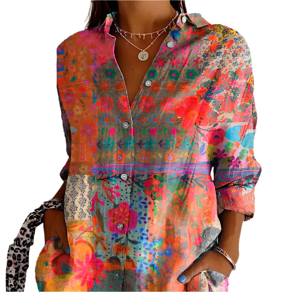 Damesblouse Met Bloemenprint En Knopenrij