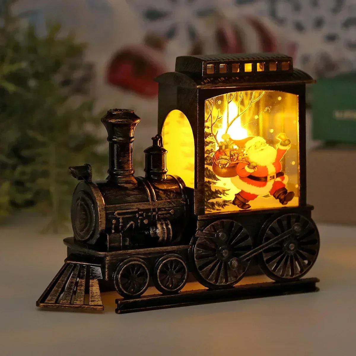 Kerst Trein Lantaarn – Verlichte Decoratie met Santa Sfeerlicht