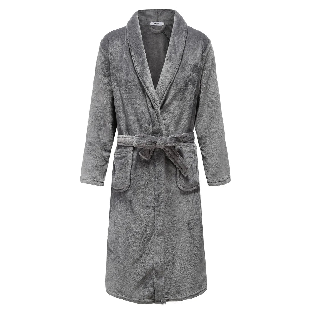 Heren Flanellen Bademantel V-Ausschnitt Langarm Casual Homewear-mezamstore.nl
