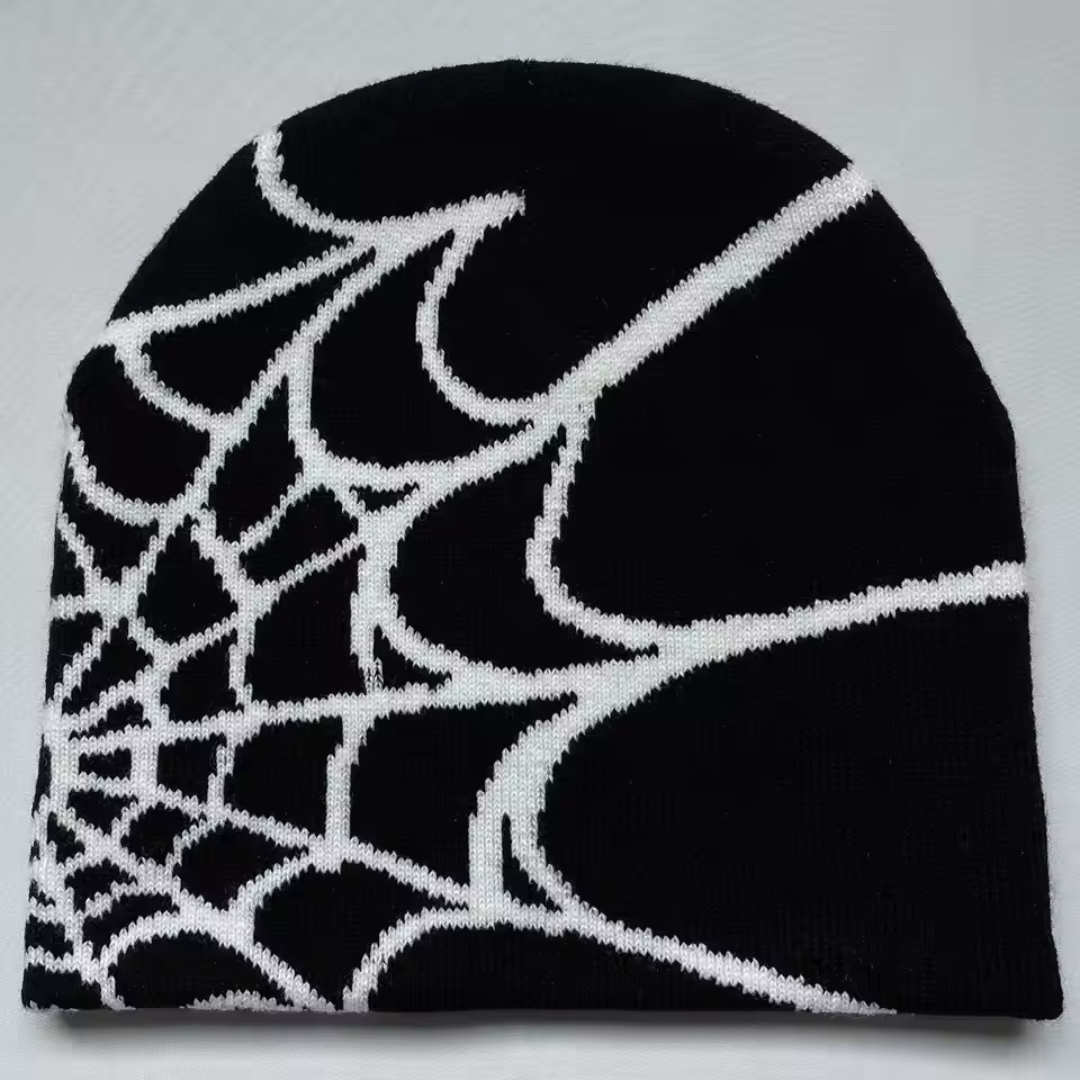 Unisex Spinnenweb Beanie – Streetstyle Gebreide Muts met Patroon