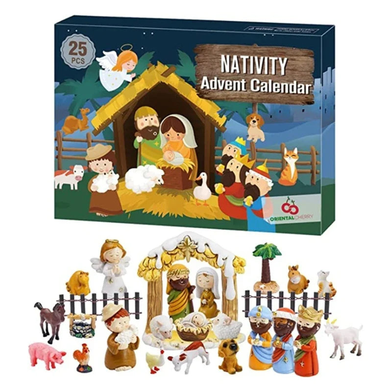 Kerststal Adventskalender – 25 Figuren & Mini Kerstset voor Kinderen
