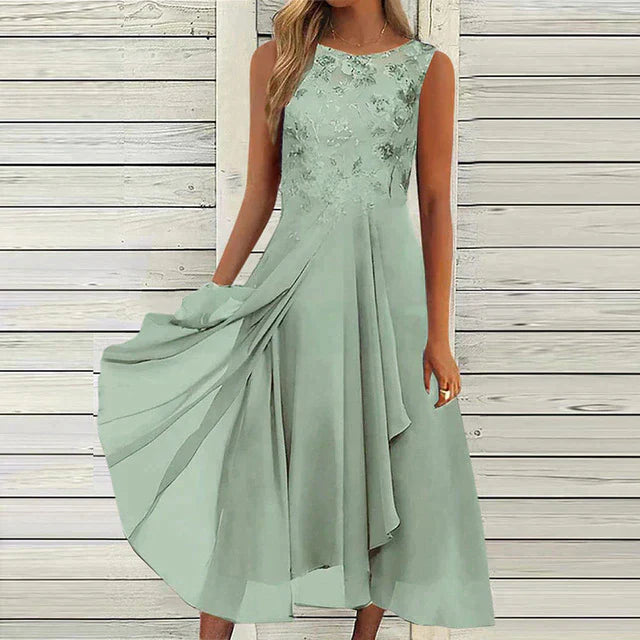 Zomerjurk Midi Dames Luchtige Pasvorm Bloemdetail Mouwloos