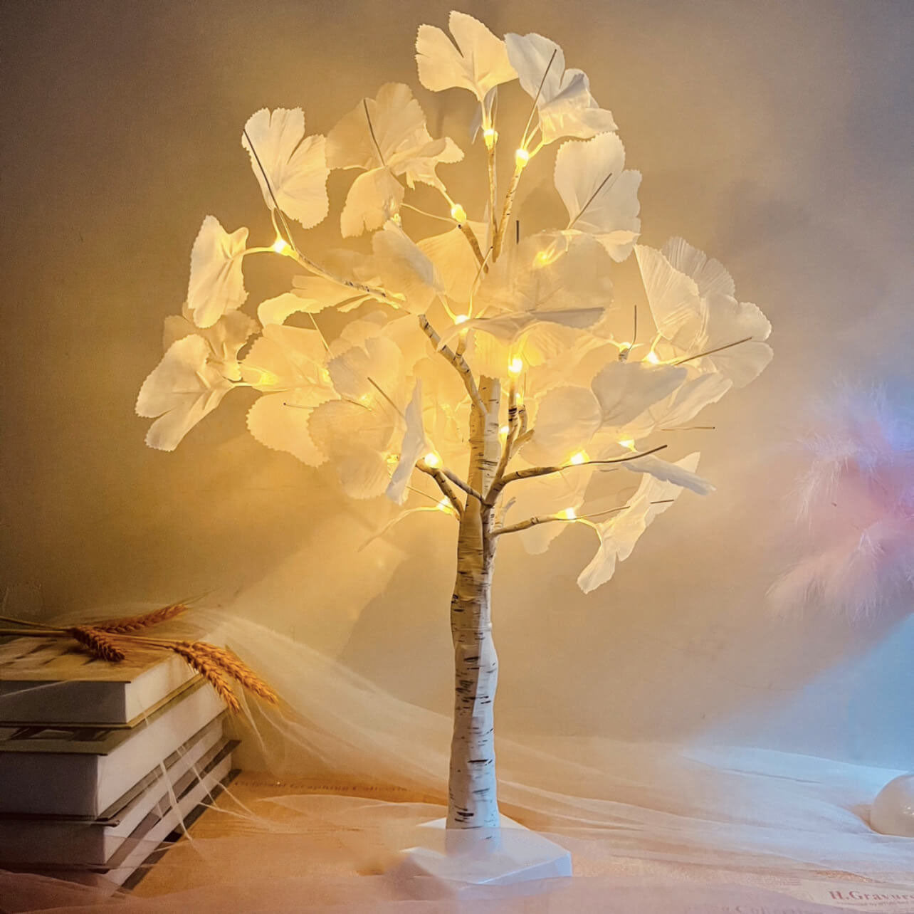 LED Ginkgo boom tafellamp 60cm decoratie wit geel modern batterijverlichting geïntegreerde LED