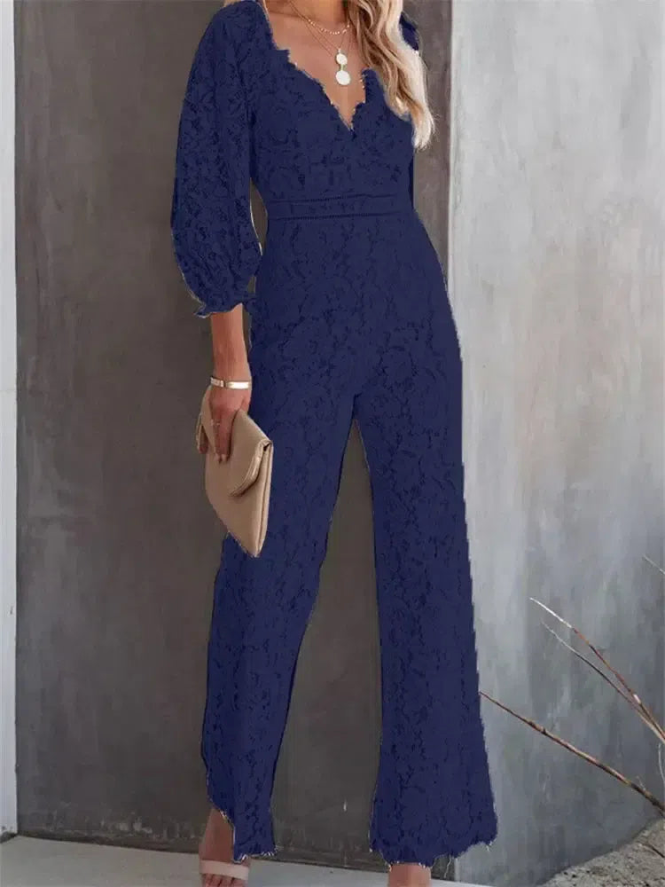 Elegante Dames Jumpsuit – Lange Mouwen & V-Hals Party Outfit
