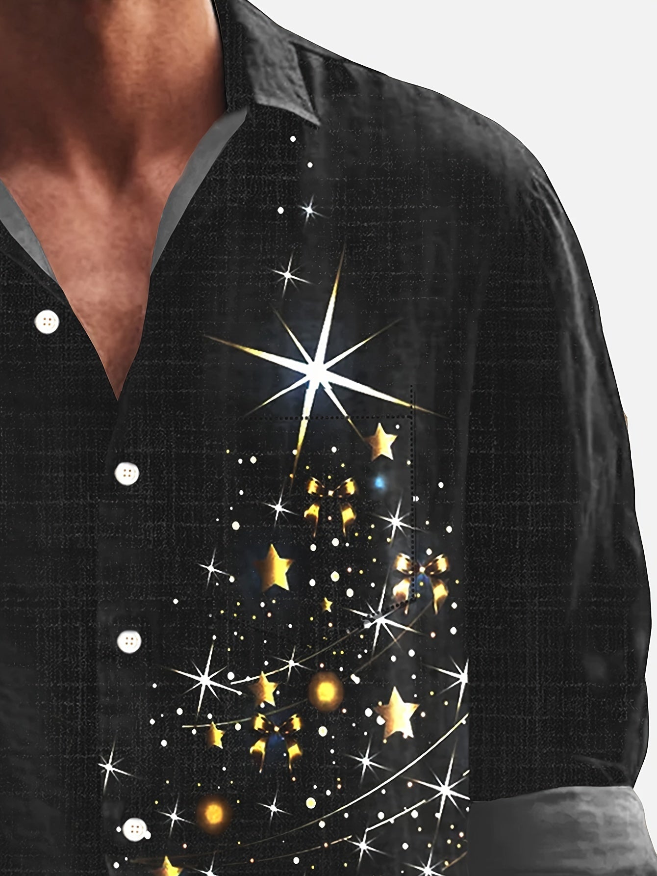 Heren Kerst Overhemd – Feestelijk Shirt met Glitter Boomprint