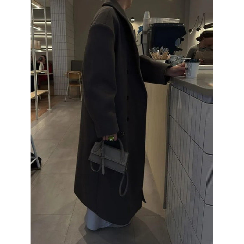 Dames Lange Elegante Mantel – Stijlvolle Overjas met Klassieke Snit