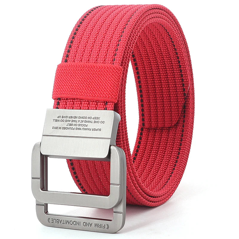 Unisex Canvas Riem met Dubbele Metalen Ring Gesp - Verstelbare Gestreepte Tailleband