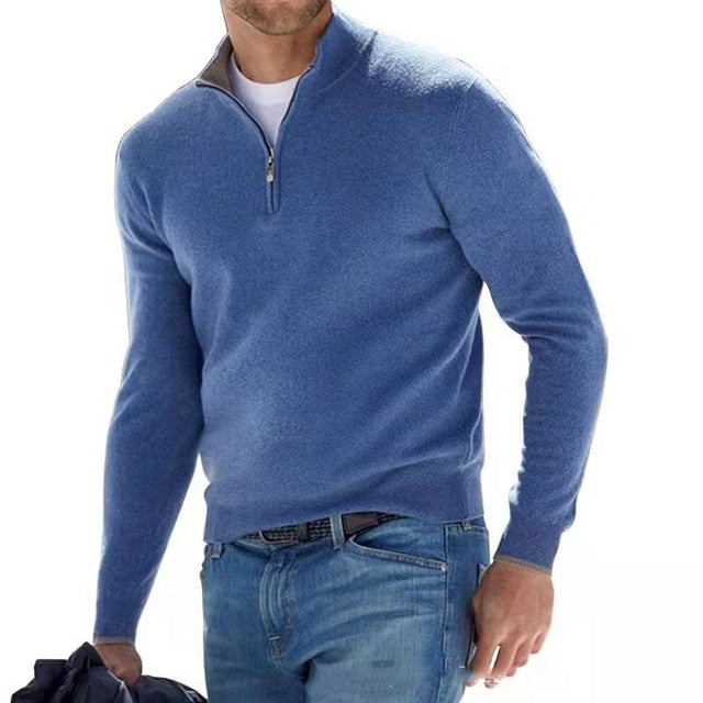 Heren Pullover - Zachte Trui met Rits en V-Hals