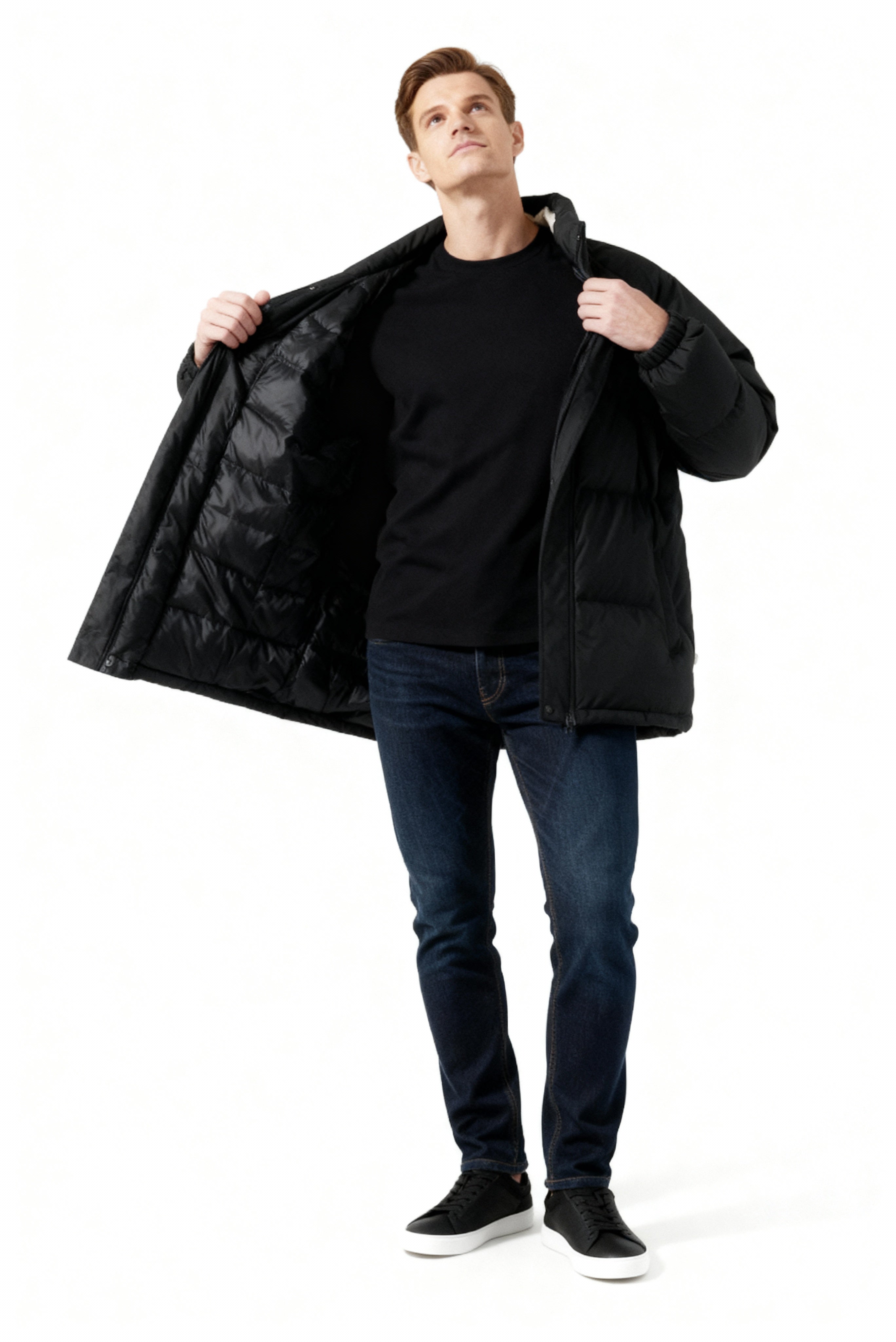 Heren Gewatteerde Winterjas – Warme Jas met Hoge Kraag en Voering