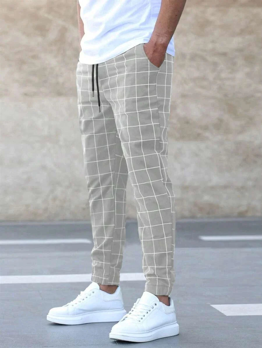 Heren Geruite Chino Broek – Rechte Pasvorm en Enkellang