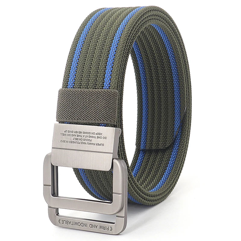 Unisex Canvas Riem met Dubbele Metalen Ring Gesp - Verstelbare Gestreepte Tailleband