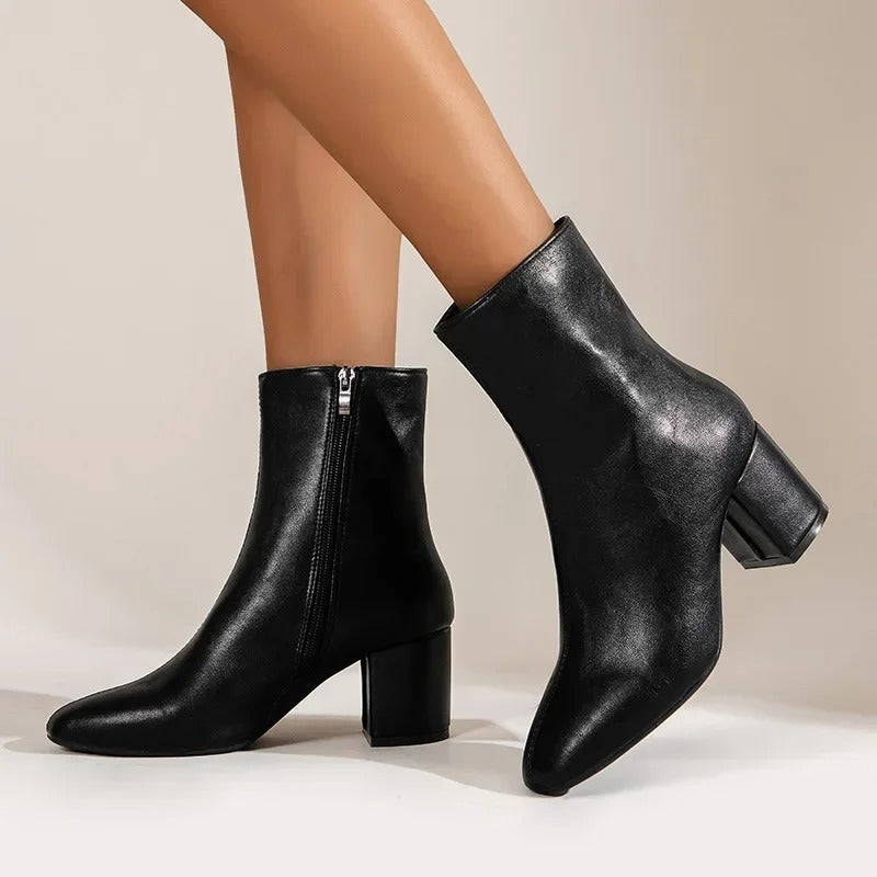 Dames Enkellaarsjes met Blokhak – Elegante Hoge Fashion Boots