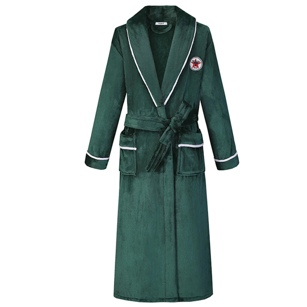 Heren Flanellen Bademantel V-Ausschnitt Langarm Casual Homewear-mezamstore.nl