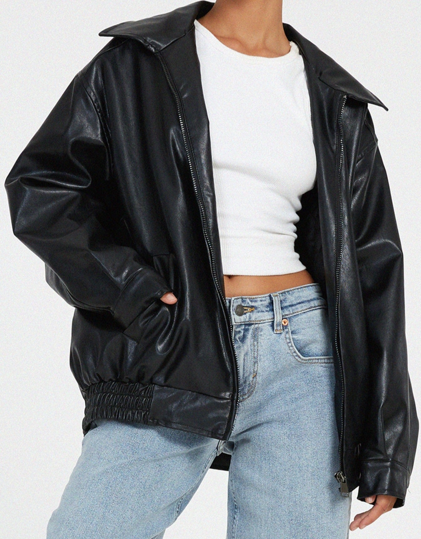 Oversized Leren Zomerjacke voor Dames-mezamstore.nl
