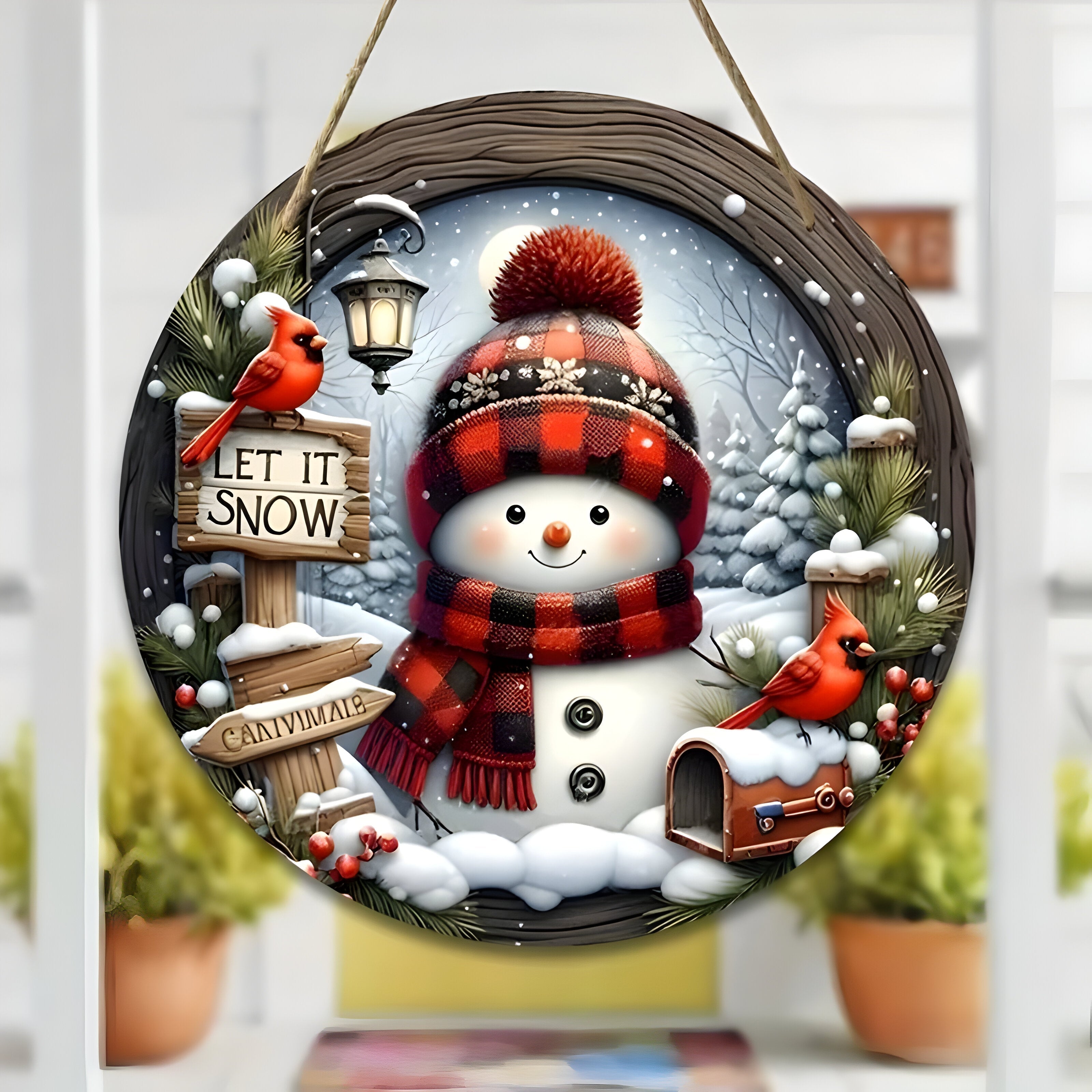 Winter Deurkrans met Sneeuwpop – Kerst Krans Decoratie