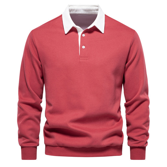 Elegant Heren Langarm Polo Shirt met Klassieke Kraag