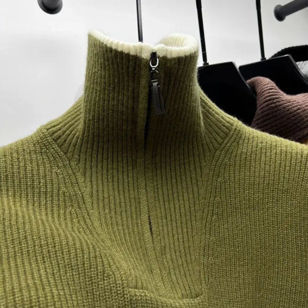 Herentrui met halve rits – Gebreide trui met hoge kraag