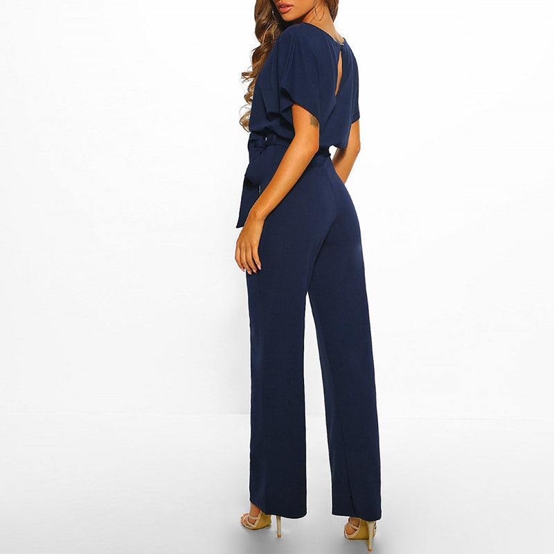 Dames Elegante Jumpsuit – Wijde Pijpen & Ceintuur Taille