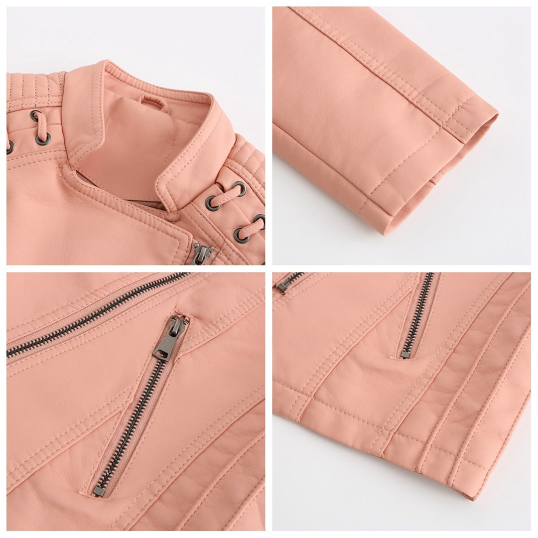 Trendy Dames Bikerjack met Studdetails en Asymmetrische Rits