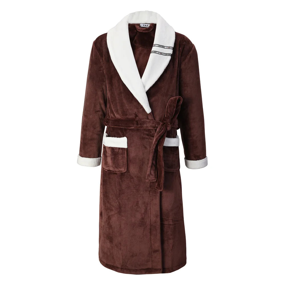 Heren Flanellen Bademantel V-Ausschnitt Langarm Casual Homewear-mezamstore.nl