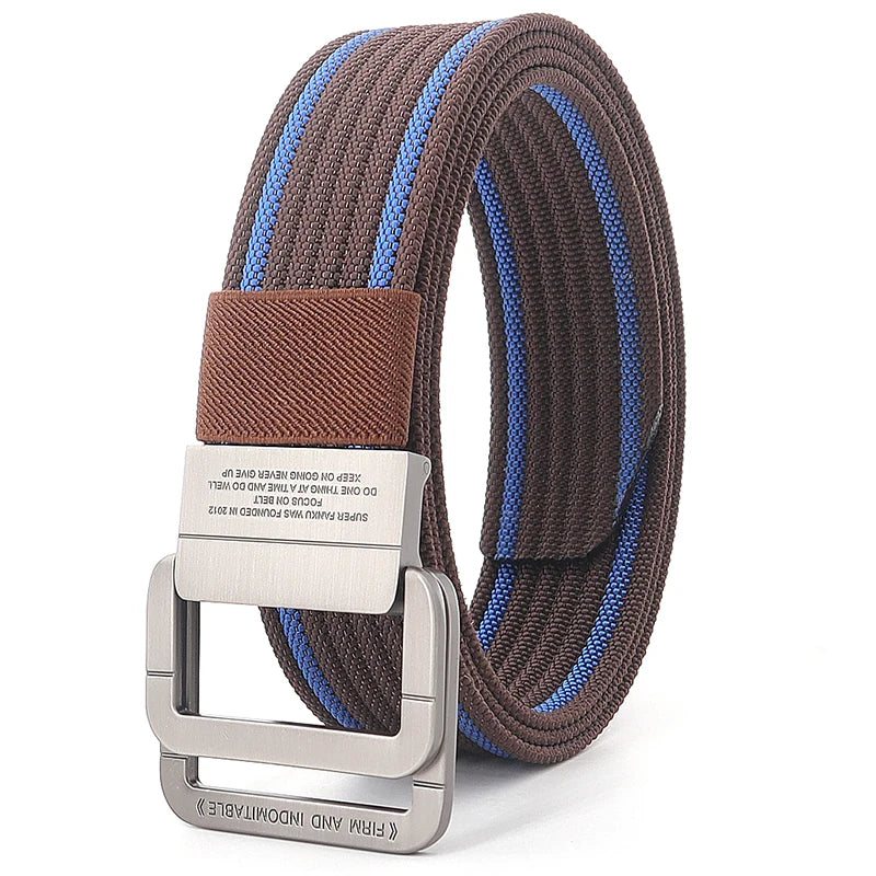 Unisex Canvas Riem met Dubbele Metalen Ring Gesp - Verstelbare Gestreepte Tailleband
