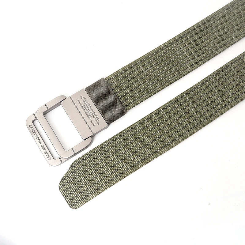 Unisex Canvas Riem met Dubbele Metalen Ring Gesp - Verstelbare Gestreepte Tailleband