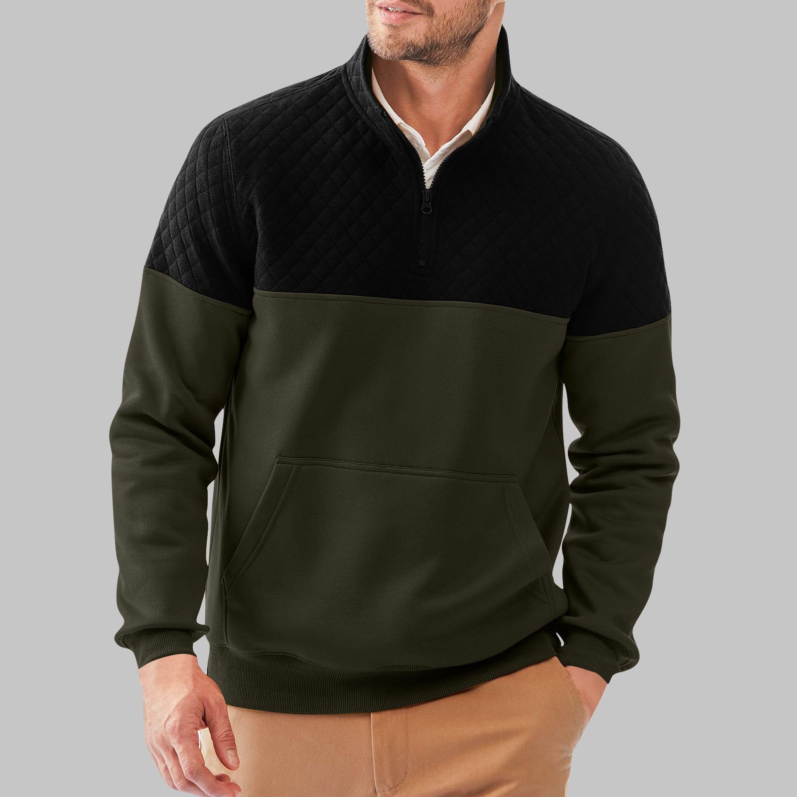 Heren Kleurblok Trui – Warme Half-Zip Sweater met Moderne Look