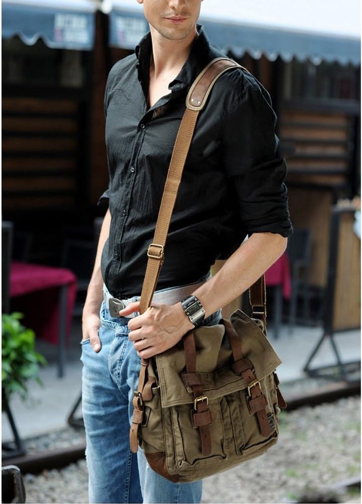 Vintage Canvas Messenger Tas voor Laptops 13-17 Inch Groen