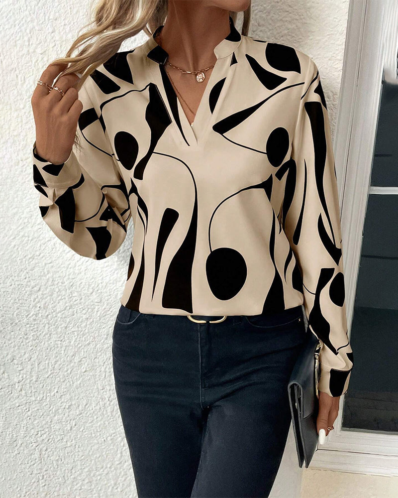 Elegante Blouse met Opstaande Kraag en Print