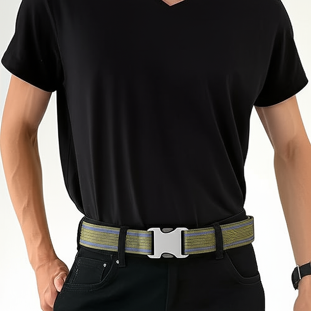 Unisex Canvas Riem met Dubbele Metalen Ring Gesp - Verstelbare Gestreepte Tailleband