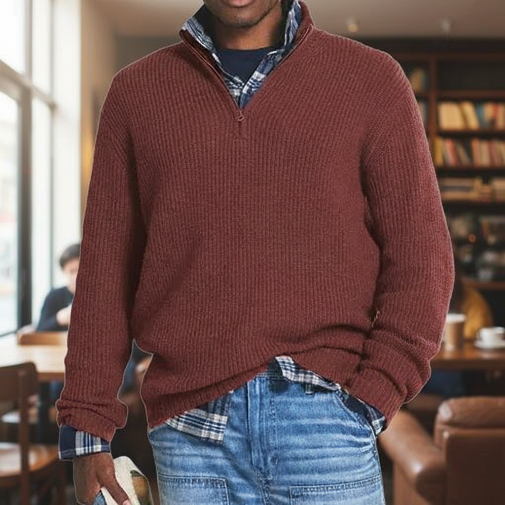 Heren Half-Zip Rib Trui – Comfortabele Gebreide Winter Sweater