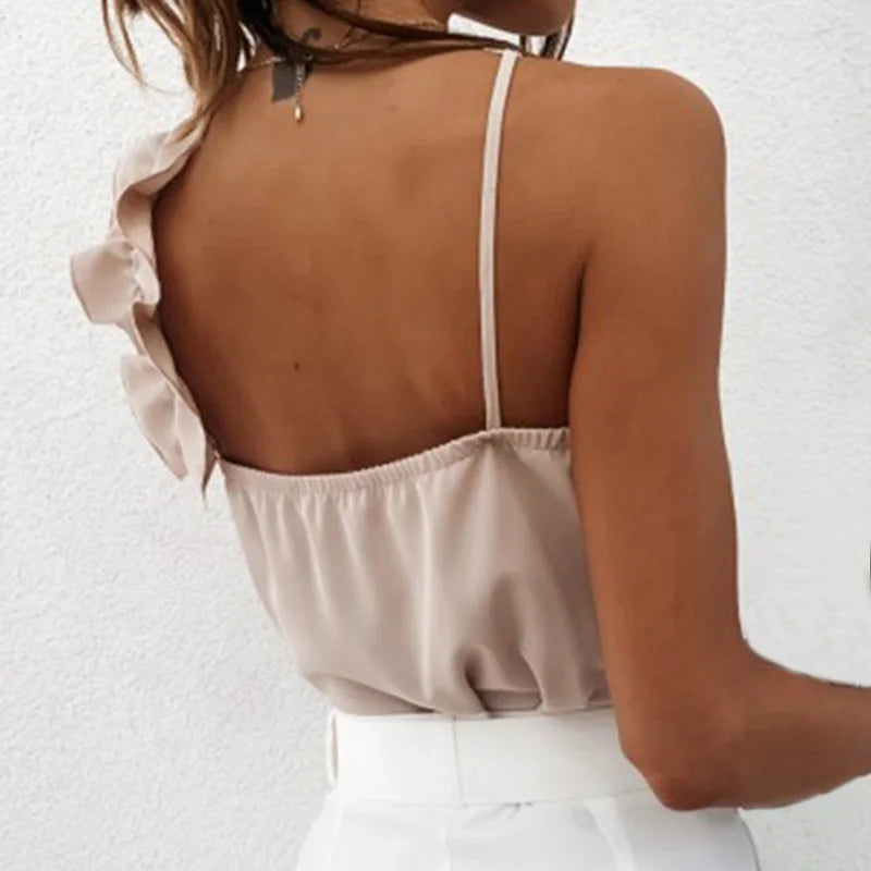 Mouwloze Top met Ruches – Elegant en Luchtig Design