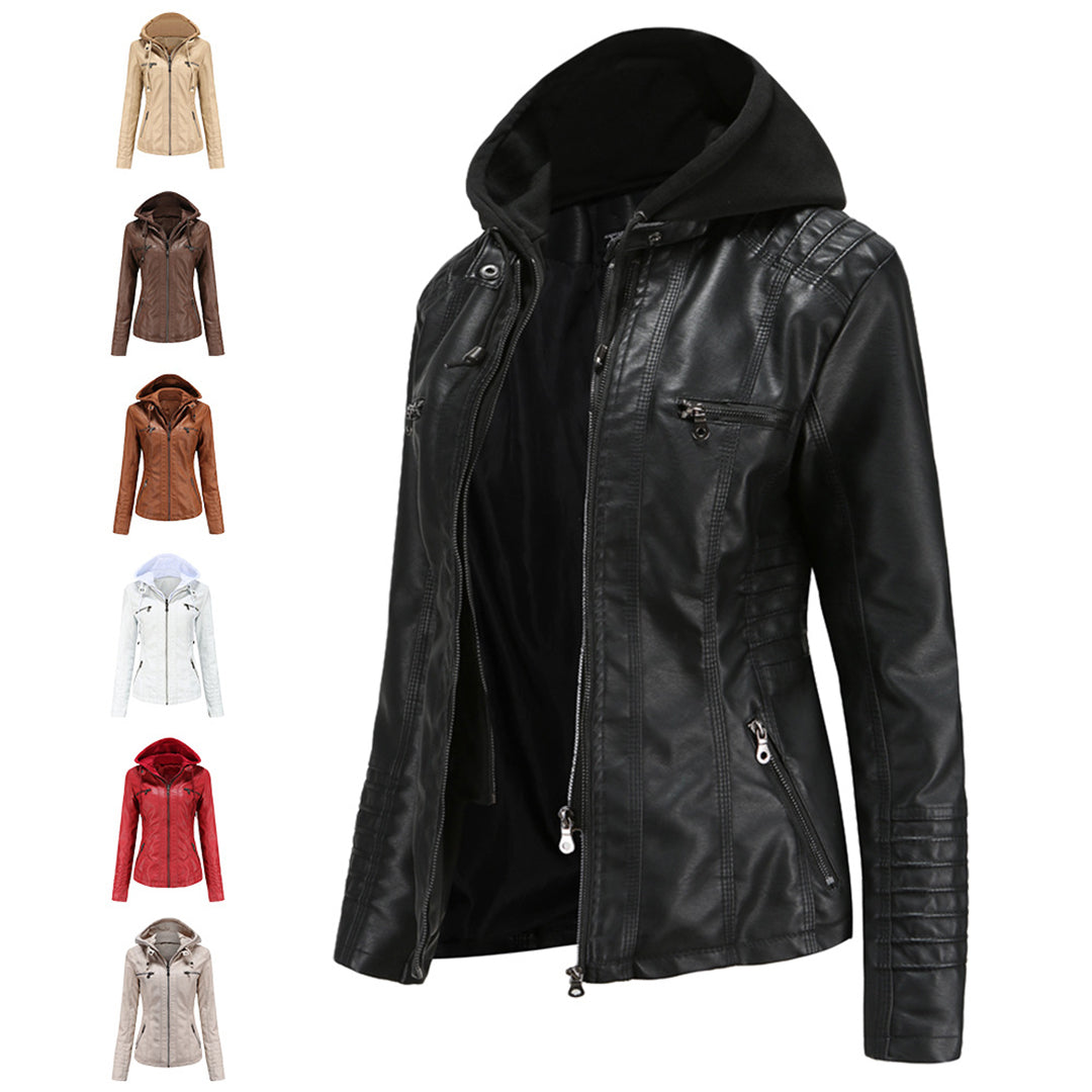 Elegante Leren Damesjas met Dubbele Rits en Capuchon