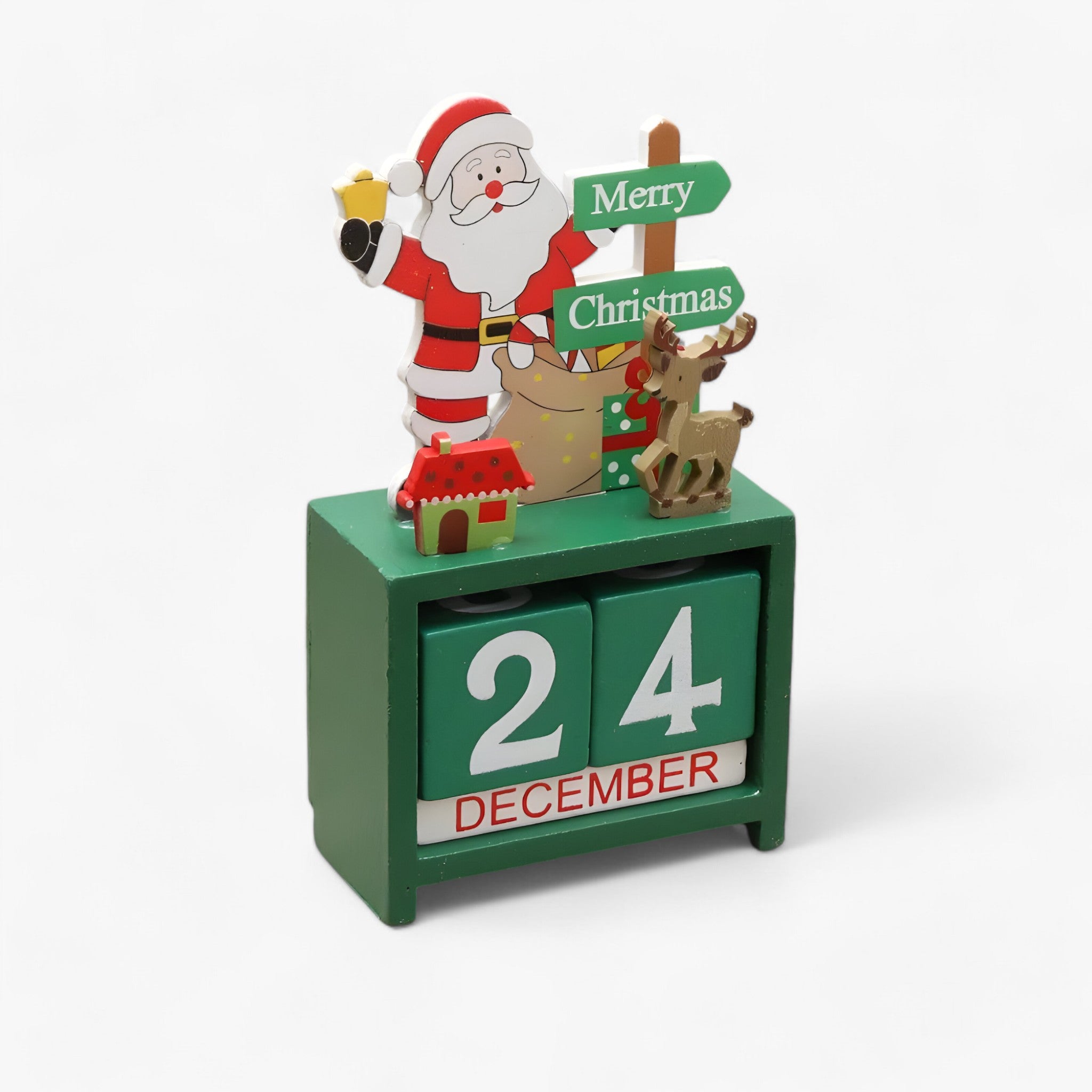 Houten Kerst Blokkalender – Decoratieve Datumklok met Winterfiguren